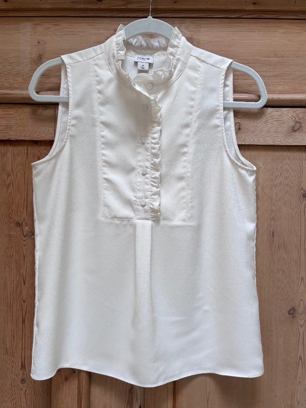J. Crew White Cream Ruffle Neck Blouse Size 4